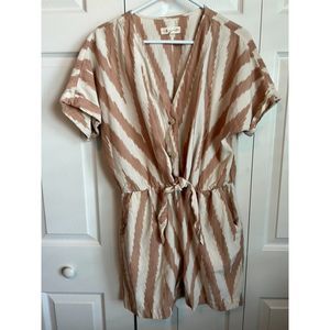 Lou & Grey Beige and Cream Striped Short-Sleeve Romper